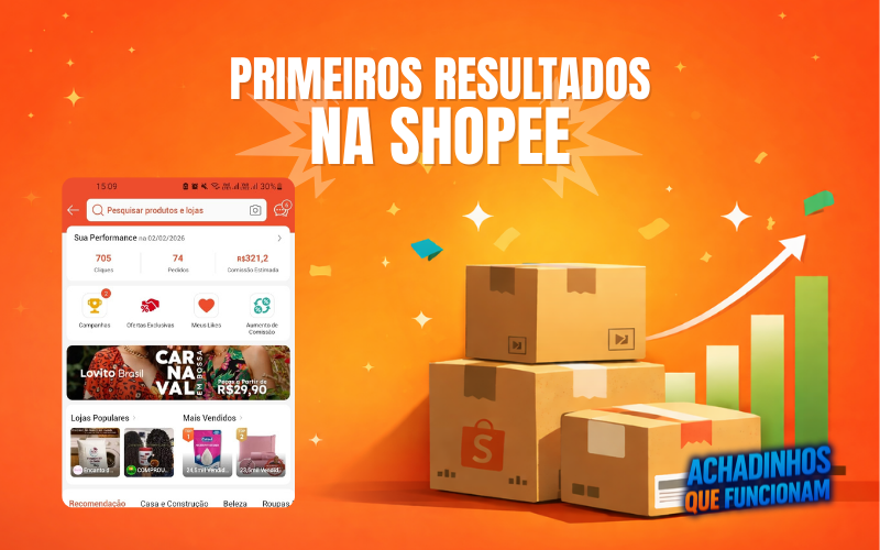 imagem com fundo laranjado mostrando algumas caixas representando a entrega de produtos e resultados.