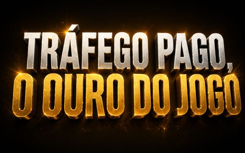 Tipografia dourada impactante destaca tráfego pago como estratégia lucrativa digital
